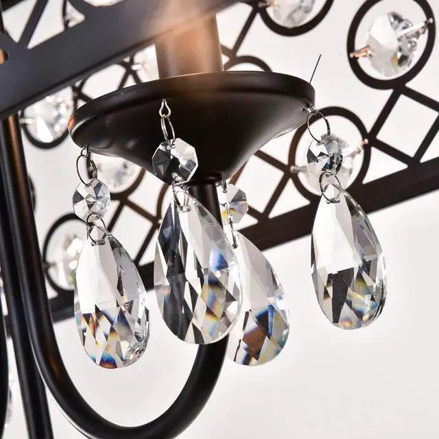 Alt view image 6 of 7 - 4 Lights Rectangle Crystal Chandelier, Adjustable Raindrop Modern Pendant Lighting, Beaded Shade Ceiling Light Fixtures, E12 Base, for Dining Room, Kitchen Island, Living Room, Black