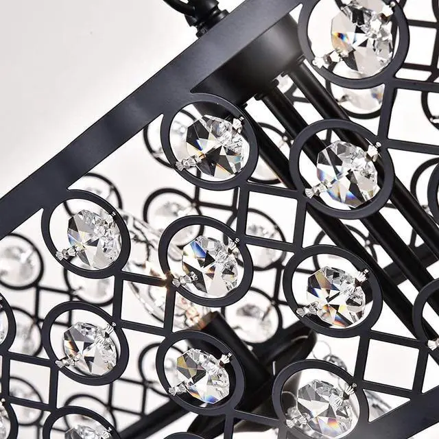 Alt view image 7 of 7 - 4 Lights Rectangle Crystal Chandelier, Adjustable Raindrop Modern Pendant Lighting, Beaded Shade Ceiling Light Fixtures, E12 Base, for Dining Room, Kitchen Island, Living Room, Black