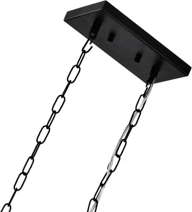 Alt view image 5 of 7 - 5 Lights Chandelier, Farmhouse Rectangular Pendant Light, Rustic Hanging Light Fixture, Adjustable Chain for Living Room, Dining Room, Kitchen Island, Wood Grain & Black