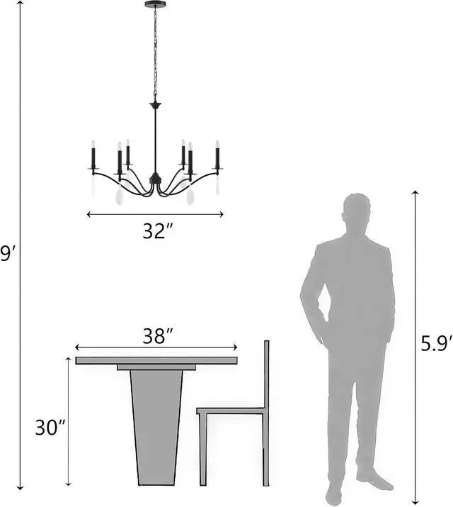 Alt view image 4 of 7 - Black Chandelier, 6-Light Rustic Candelabra Chandeliers for Living Room, Lighting Fixtures Hanging with Crystal Teardrop, Metal Frame Ceiling Fixture for Dining Room, Foyer, Office, Bar, Island
