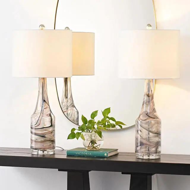 Alt view image 2 of 7 - 29'' Glass Table Lamp Set Of 2, 3-Way Dimmable Bedside Lamp with Colored Threaded Lamp Body and Crystal Base, Decor Night Light for Bedroom Living Room Office Study
