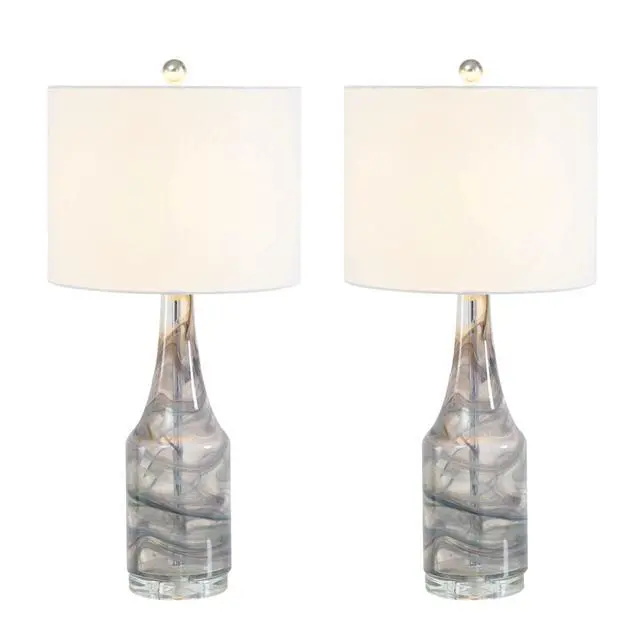 Alt view image 7 of 7 - 29'' Glass Table Lamp Set Of 2, 3-Way Dimmable Bedside Lamp with Colored Threaded Lamp Body and Crystal Base, Decor Night Light for Bedroom Living Room Office Study