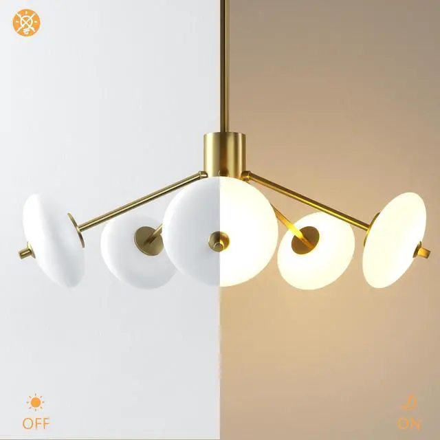 Alt view image 6 of 7 - Sputnik Chandelier, 5-Light Ceiling Light Fixture with Frosted Glass Shade, Led Ceiling Light for Kitchen Island, Hallway, Entryway, Passway, Dining Room, Bedroom, Living Room