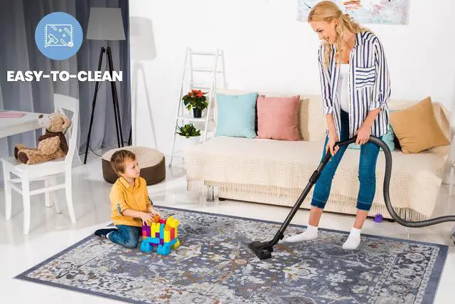 Alt view image 5 of 7 - Collection 2X3 Blue/Traditional Non-Shedding Living Room Bedroom Dining Home Office Stylish and Stain Resistant Area Rug