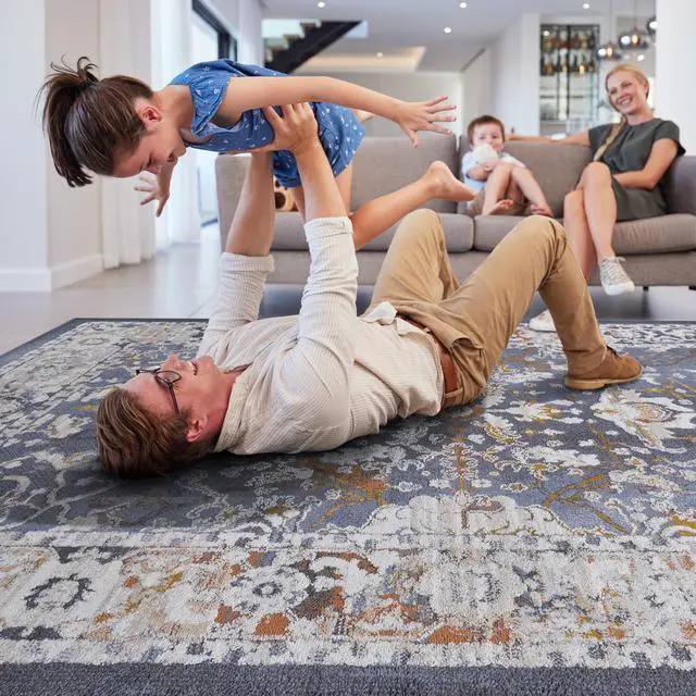 Alt view image 3 of 7 - Collection 2X3 Blue/Traditional Non-Shedding Living Room Bedroom Dining Home Office Stylish and Stain Resistant Area Rug