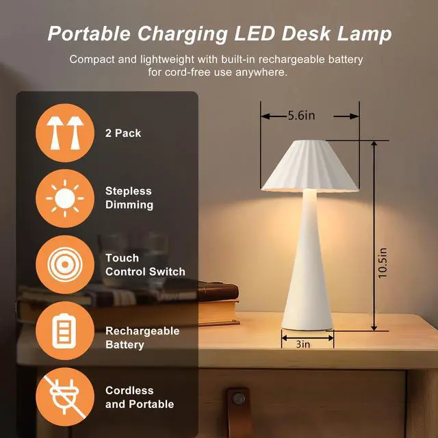 Alt view image 2 of 7 - 26.5'' Modern Mini Table Lamp Set Of 2, Nightstand Lamp with top touch Control and Usb Charging, Small Metal Desk Lamp with Dimmable Led Light for Living Room, Bedroom, Office, Study, Outdoor