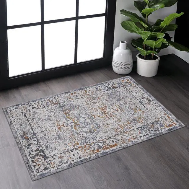 Main image of Collection 2X3 Ivory/Grey/Traditional Non-Shedding Living Room Bedroom Dining Home Office Stylish and Stain Resistant Area Rug