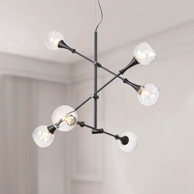 Alt view image 2 of 7 - Modern Sputnik Chandelier, 6-Light Globe Sphere Pendant Light, Adjustable Semi Flush Mount Ceiling Light Fixture for Dining Room, Bedroom, Living Room, Kitchen