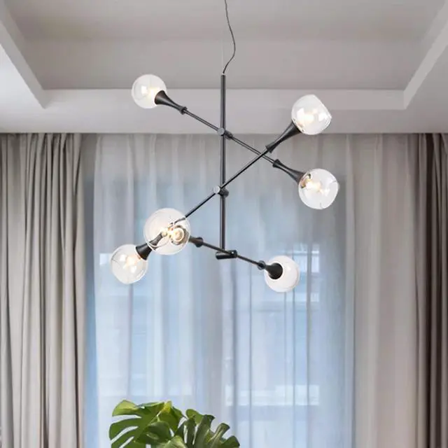 Alt view image 3 of 7 - Modern Sputnik Chandelier, 6-Light Globe Sphere Pendant Light, Adjustable Semi Flush Mount Ceiling Light Fixture for Dining Room, Bedroom, Living Room, Kitchen