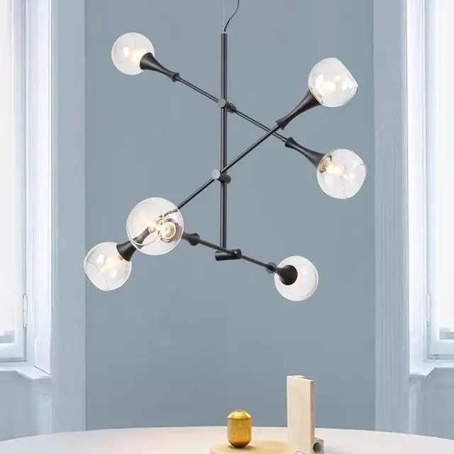 Alt view image 4 of 7 - Modern Sputnik Chandelier, 6-Light Globe Sphere Pendant Light, Adjustable Semi Flush Mount Ceiling Light Fixture for Dining Room, Bedroom, Living Room, Kitchen