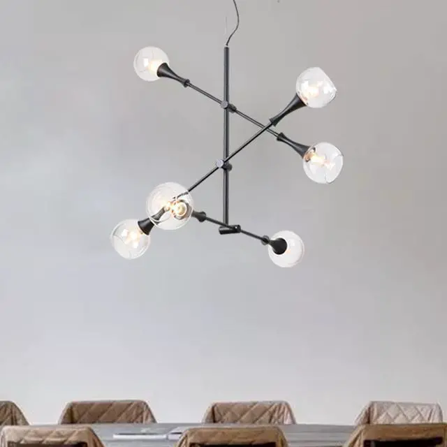 Alt view image 7 of 7 - Modern Sputnik Chandelier, 6-Light Globe Sphere Pendant Light, Adjustable Semi Flush Mount Ceiling Light Fixture for Dining Room, Bedroom, Living Room, Kitchen
