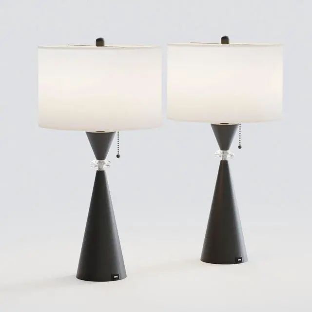 Main image of 28" Modern Table Lamps Set Of 2,Bedside Lamps with Usb Charging Ports,Black Metal Hourglass Base with White Drum Shade for Living Room, Bedroom, House Bedside