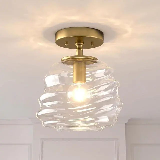 Main image of Ceiling Light, 8"x10", Modern Light Fixture with Clear Glass Shade, E26 Gold Base, Mid Century Small Semi Flush Mount Lamp for Entryway, Hallway, Bedroom, Dimmable