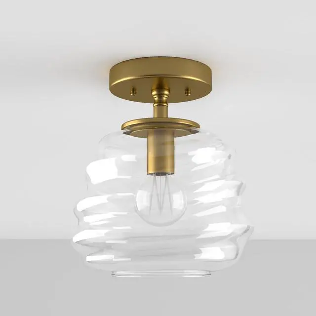 Alt view image 3 of 7 - Ceiling Light, 8"x10", Modern Light Fixture with Clear Glass Shade, E26 Gold Base, Mid Century Small Semi Flush Mount Lamp for Entryway, Hallway, Bedroom, Dimmable