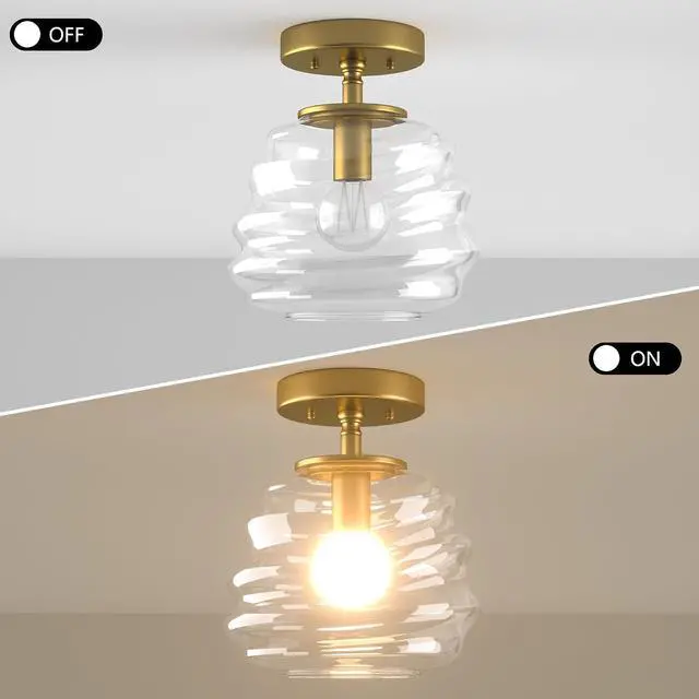 Alt view image 5 of 7 - Ceiling Light, 8"x10", Modern Light Fixture with Clear Glass Shade, E26 Gold Base, Mid Century Small Semi Flush Mount Lamp for Entryway, Hallway, Bedroom, Dimmable