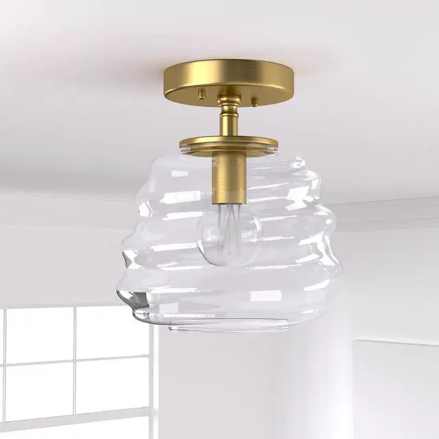 Alt view image 7 of 7 - Ceiling Light, 8"x10", Modern Light Fixture with Clear Glass Shade, E26 Gold Base, Mid Century Small Semi Flush Mount Lamp for Entryway, Hallway, Bedroom, Dimmable