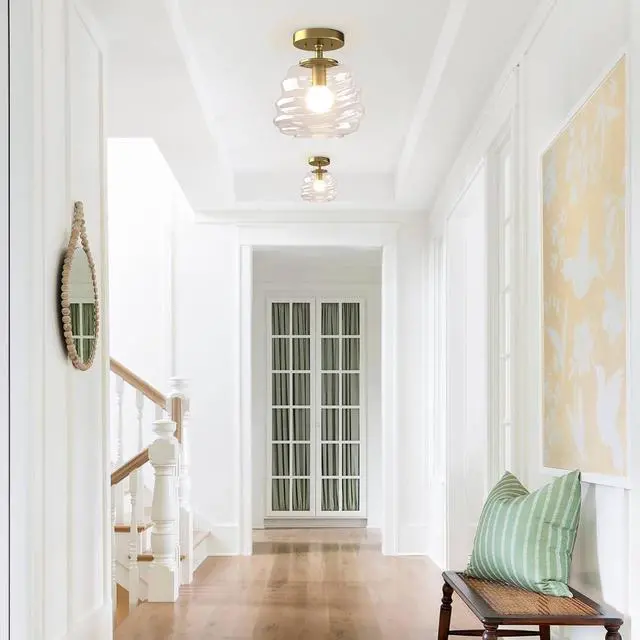 Alt view image 6 of 7 - Ceiling Light, 8"x10", Modern Light Fixture with Clear Glass Shade, E26 Gold Base, Mid Century Small Semi Flush Mount Lamp for Entryway, Hallway, Bedroom, Dimmable