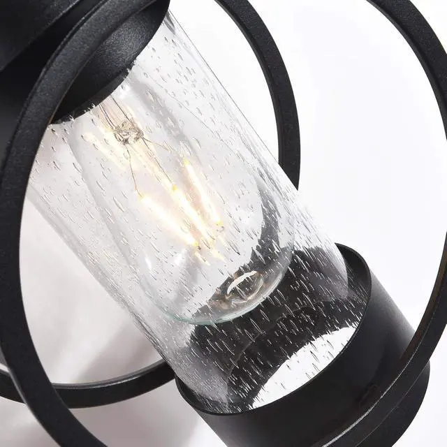 Alt view image 7 of 7 - Dusk to Dawn Outdoor Wall Sconce, 12" Outside Wall Lights with Seeded Glass Shade, Modern Black Wall Mount Light Fixture, Waterproof Exterior Lighting Fixtures for House Porch Garage, 2-Pack