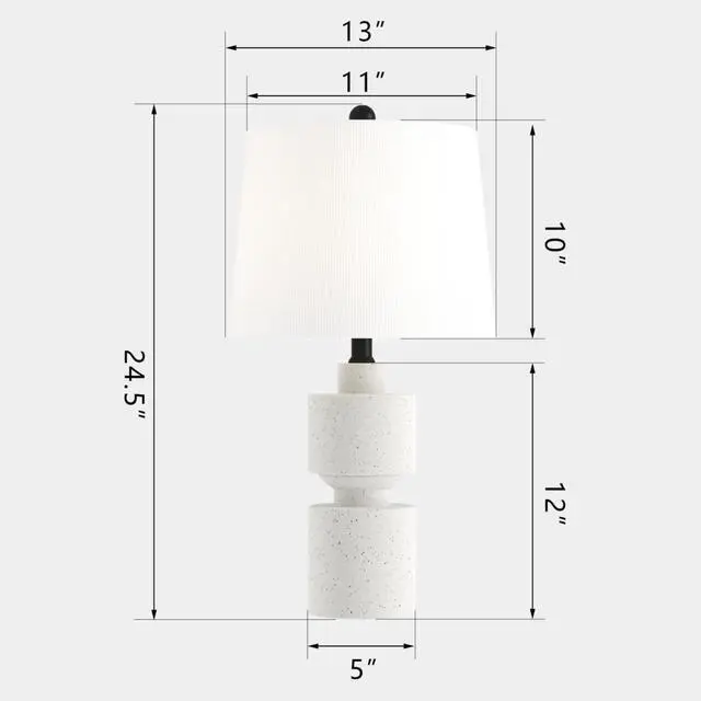 Alt view image 2 of 7 - 24.5" Modern Farmhouse Ivory Resin Table Lamp with 3-Way Dimmable for Bedroom, Living Room, Bedside, Desk Nightstand