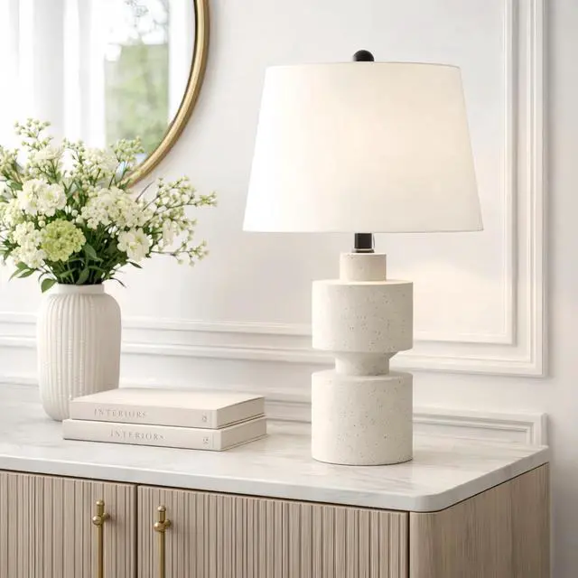 Main image of 24.5" Modern Farmhouse Ivory Resin Table Lamp with 3-Way Dimmable for Bedroom, Living Room, Bedside, Desk Nightstand