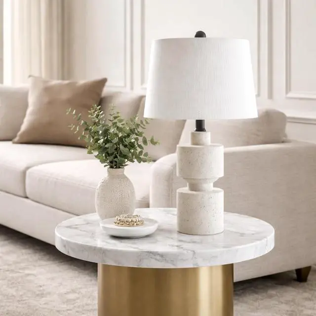 Alt view image 4 of 7 - 24.5" Modern Farmhouse Ivory Resin Table Lamp with 3-Way Dimmable for Bedroom, Living Room, Bedside, Desk Nightstand