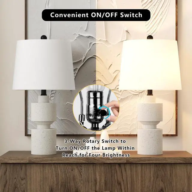 Alt view image 5 of 7 - 24.5" Modern Farmhouse Ivory Resin Table Lamp with 3-Way Dimmable for Bedroom, Living Room, Bedside, Desk Nightstand