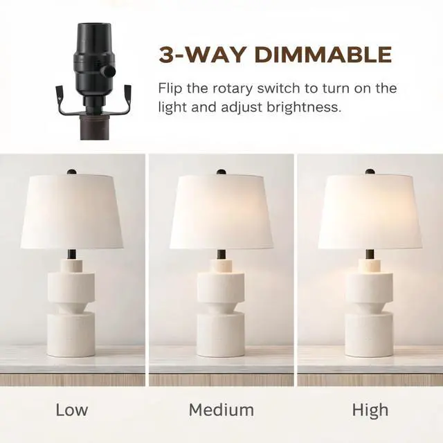 Alt view image 7 of 7 - 24.5" Modern Farmhouse Ivory Resin Table Lamp with 3-Way Dimmable for Bedroom, Living Room, Bedside, Desk Nightstand