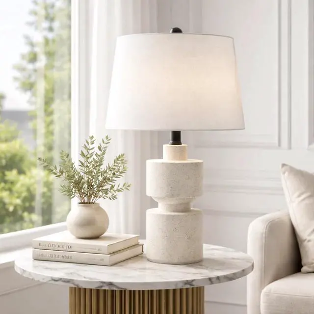 Alt view image 6 of 7 - 24.5" Modern Farmhouse Ivory Resin Table Lamp with 3-Way Dimmable for Bedroom, Living Room, Bedside, Desk Nightstand