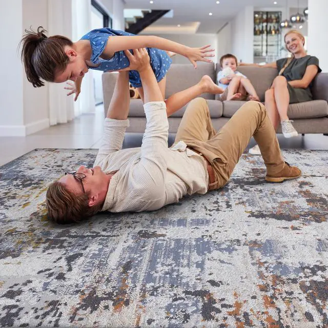 Alt view image 3 of 7 - Collection 6X9 Ivory/Blue /Abstract Non-Shedding Living Room Bedroom Dining Home Office Stylish and Stain Resistant Area Rug