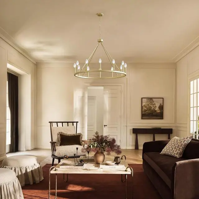 Alt view image 3 of 7 - 39.3" Gold Wagon Wheel Chandelier,16-Light Extra Large Round Farmhouse Metal Ceiling Light Fixture for Dining Room, Living Room, Foyer Entryway with High Ceilings, E12 Base