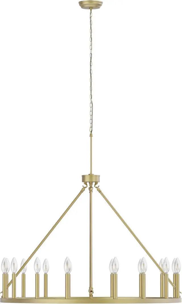 Alt view image 7 of 7 - 39.3" Gold Wagon Wheel Chandelier,16-Light Extra Large Round Farmhouse Metal Ceiling Light Fixture for Dining Room, Living Room, Foyer Entryway with High Ceilings, E12 Base