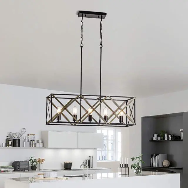 Alt view image 3 of 7 - 33.7''W Small Chandelier, 5-Light Chandeliers for Bathroom, Modern Pendant Lighting for Girls Room Dining Room Closet Kitchen Island