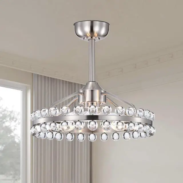 Main image of 20.8"W Crystal Ceiling Fans with Lights and Remote,Modern Caged Ceiling Fan with Light,Nickel Flush Mount Ceiling Fan with Reversible 7 Blades 6 Speeds for Bedroom Dining Room Kitchen