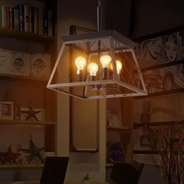 Alt view image 4 of 7 - 16" Black Gold industrial 4-Light Pendant Chandelier, Modern Metal Cage Design, Adjustable Hanging Light for Dining Room, Kitchen, Living Room (No Bulbs)
