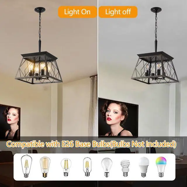 Alt view image 6 of 7 - 16" Black Gold industrial 4-Light Pendant Chandelier, Modern Metal Cage Design, Adjustable Hanging Light for Dining Room, Kitchen, Living Room (No Bulbs)