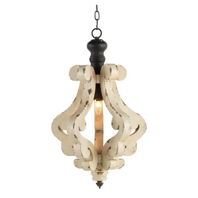 Alt view image 3 of 7 - Farmhouse Chandeliar, Distressed White Pendant French Country Wood Chandelier for Living Room Foyer, Bulb Not included