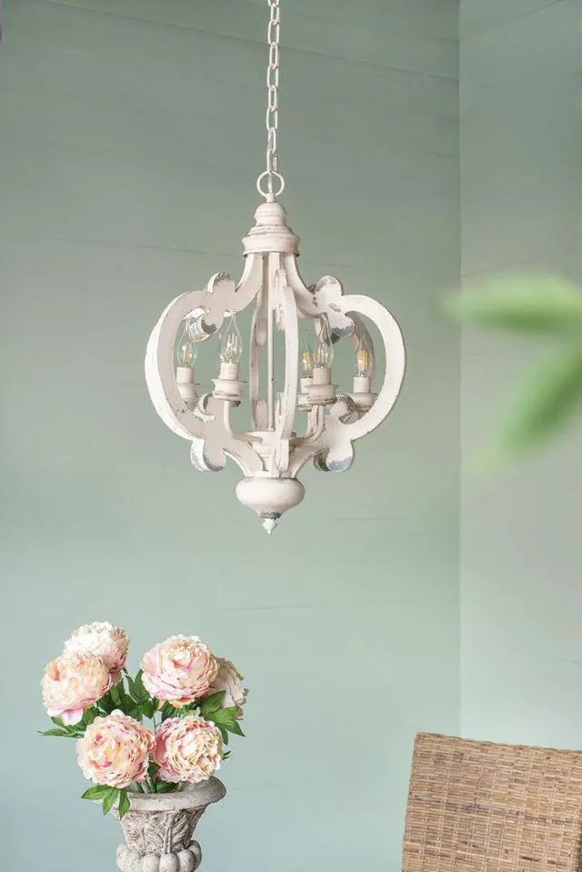 Main image of French Country Wood Chandelier, 6-Light Farmhouse Pendant Light Fixture with Adjustable Chain for Kitchen Foyer Hallway Entryway, Bulb Not included