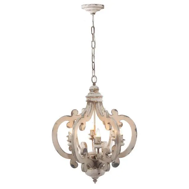 Alt view image 2 of 7 - French Country Wood Chandelier, 6-Light Farmhouse Pendant Light Fixture with Adjustable Chain for Kitchen Foyer Hallway Entryway, Bulb Not included