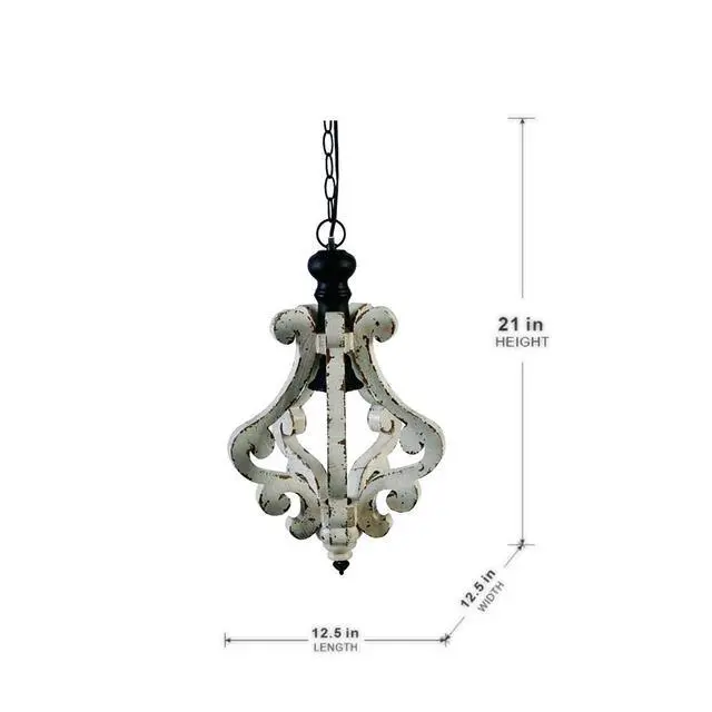 Alt view image 7 of 7 - Farmhouse Chandeliar, Distressed White Pendant French Country Wood Chandelier for Living Room Foyer, Bulb Not included