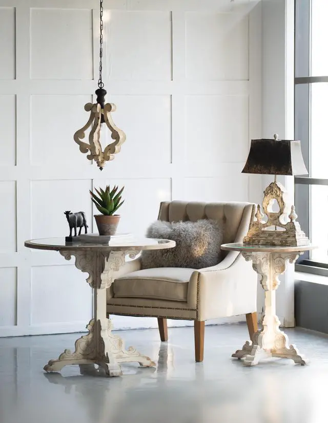 Alt view image 5 of 7 - Farmhouse Chandeliar, Distressed White Pendant French Country Wood Chandelier for Living Room Foyer, Bulb Not included
