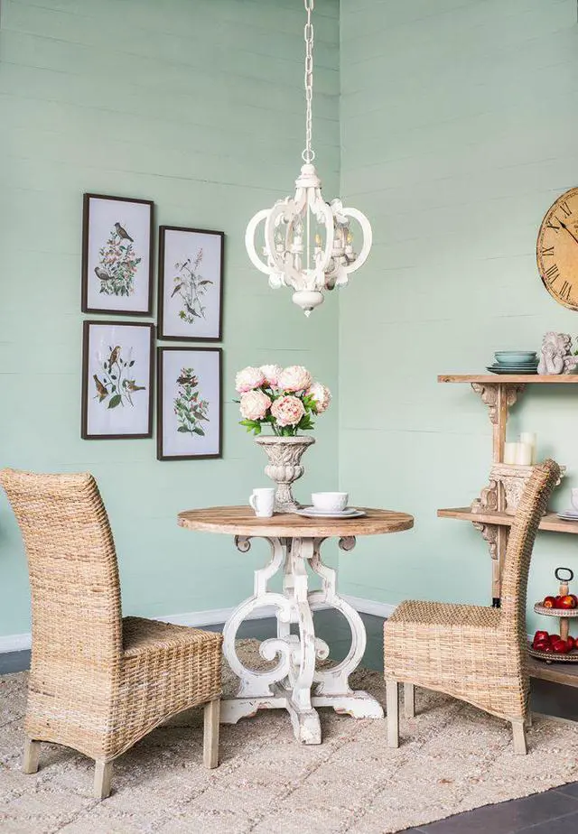 Alt view image 4 of 7 - French Country Wood Chandelier, 6-Light Farmhouse Pendant Light Fixture with Adjustable Chain for Kitchen Foyer Hallway Entryway, Bulb Not included