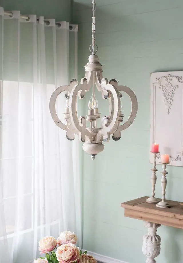 Alt view image 5 of 7 - French Country Wood Chandelier, 6-Light Farmhouse Pendant Light Fixture with Adjustable Chain for Kitchen Foyer Hallway Entryway, Bulb Not included