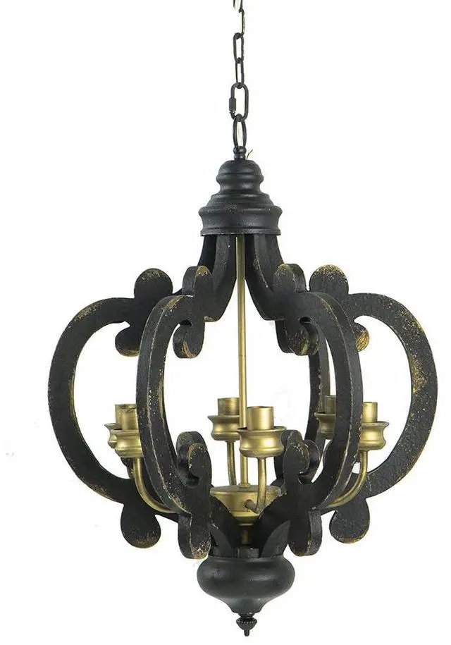 Main image of French Country Wood Chandelier, 6-Light Farmhouse Pendant Light Fixture with 28" Adjustable Chain for Kitchen Foyer Hallway, Bulb Not included