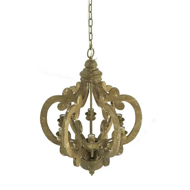 Alt view image 5 of 7 - Farmhouse Chandelier, 6-Light Wood Chandelier Pendant Light Fixture with Adjustable Chain for Dining Room Living Room Entryway, Bulb Not included