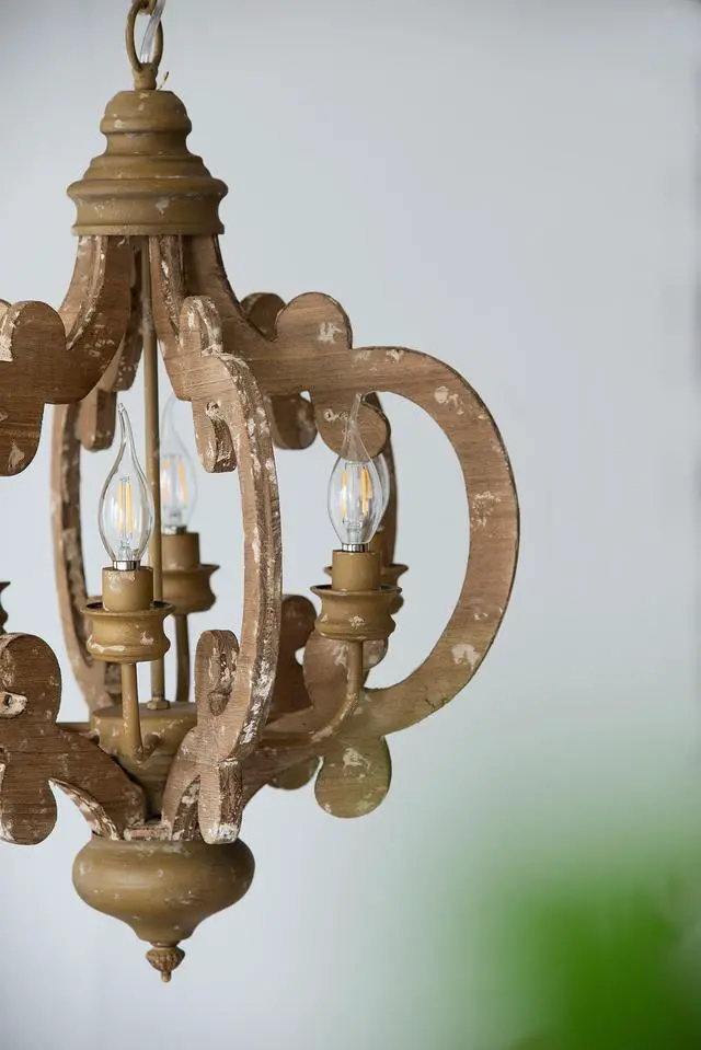 Alt view image 6 of 7 - Farmhouse Chandelier, 6-Light Wood Chandelier Pendant Light Fixture with Adjustable Chain for Dining Room Living Room Entryway, Bulb Not included