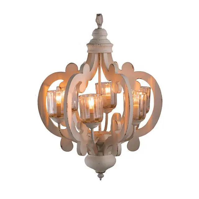 Alt view image 3 of 7 - Farmhouse Chandelier, 6-Light Wood Chandelier Pendant Light Fixture with Adjustable Chain for Dining Room Living Room Entryway, Bulb Not included