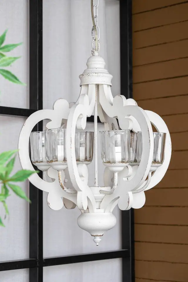 Alt view image 4 of 7 - Farmhouse Chandelier, 6-Light Wood Chandelier Pendant Light Fixture with Adjustable Chain for Dining Room Living Room Entryway, Bulb Not included