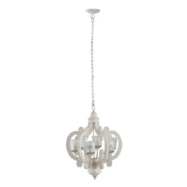 Alt view image 2 of 7 - Farmhouse Chandelier, 6-Light Wood Chandelier Pendant Light Fixture with Adjustable Chain for Dining Room Living Room Entryway, Bulb Not included