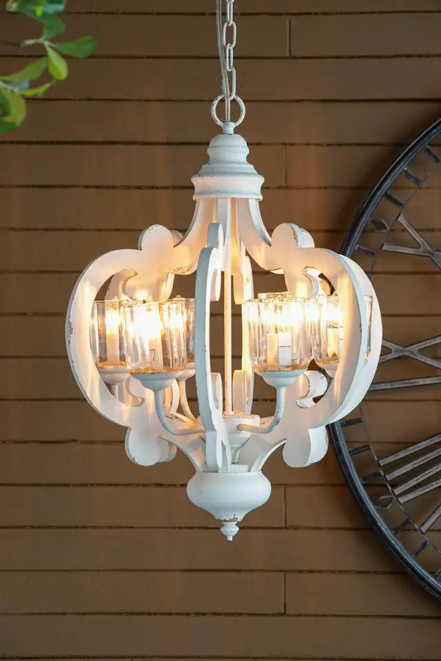 Alt view image 7 of 7 - Farmhouse Chandelier, 6-Light Wood Chandelier Pendant Light Fixture with Adjustable Chain for Dining Room Living Room Entryway, Bulb Not included