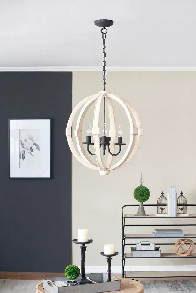 Alt view image 4 of 7 - 6 - Light Wood Chandelier, Hanging Light Fixture with Adjustable Chain for Kitchen Dining Room Foyer Entryway, Bulb Not included